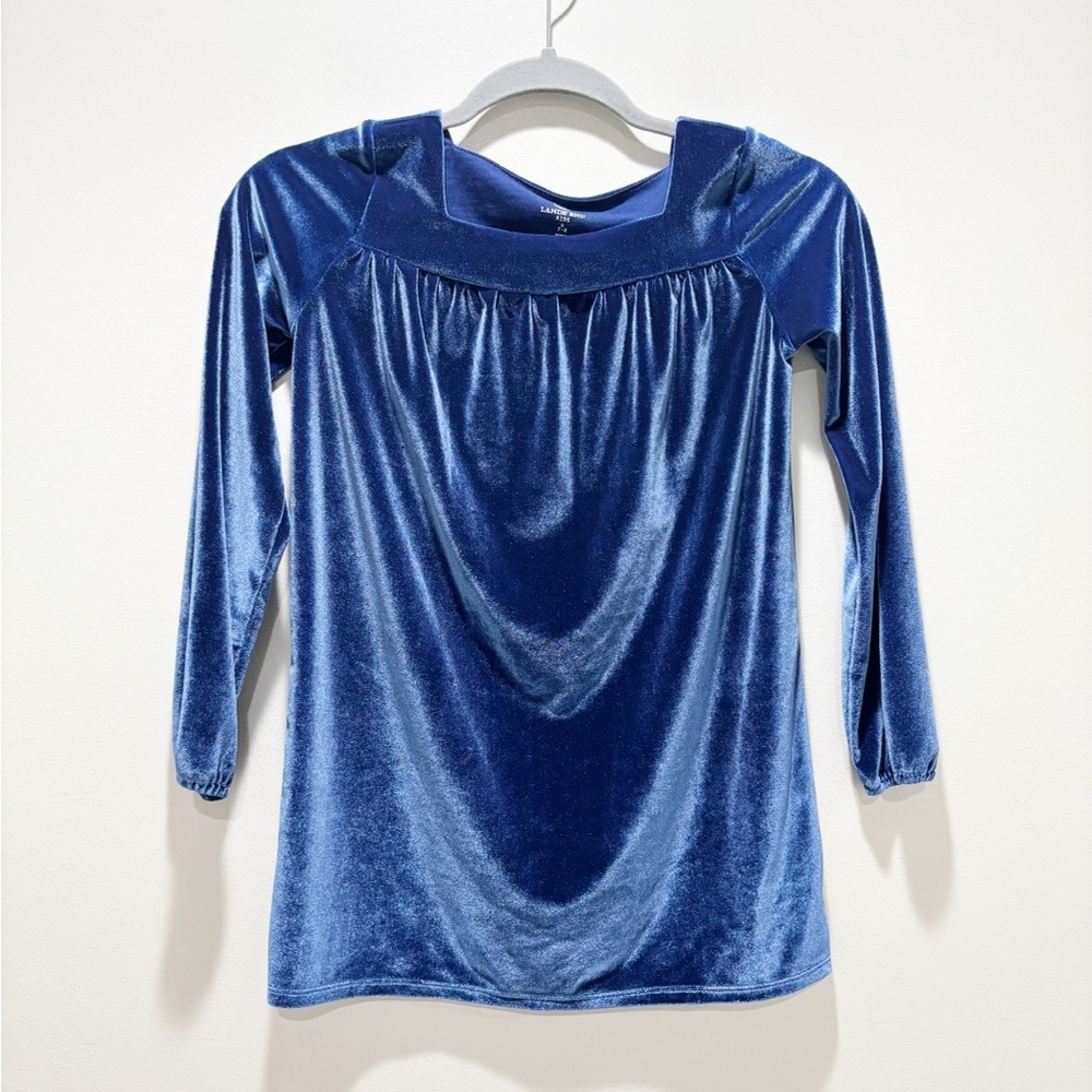Lands' End Girls Blue Velvet Holiday Formal Long Sleeve Dress Size S (7/8)